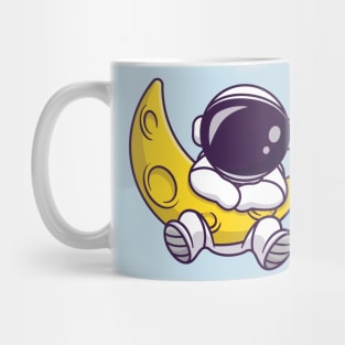 Cute Astronaut With Sickle Moon Cartoon Mug